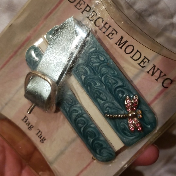 Cute teal bag tag with crystal dragonfly - Picture 4 of 4